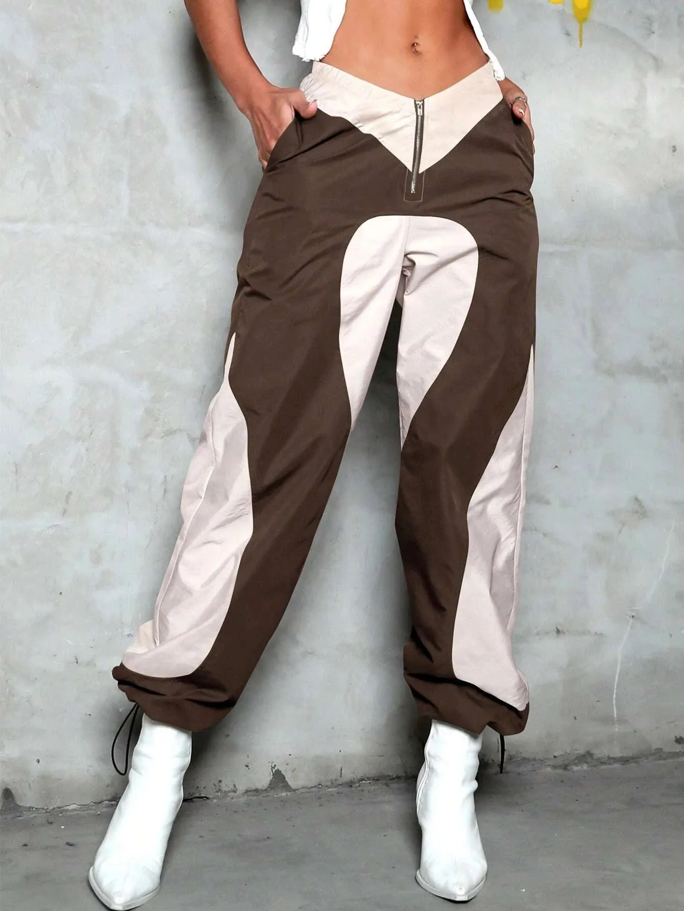 Two Tone Slant Pocket Drawstring Cargo Pants