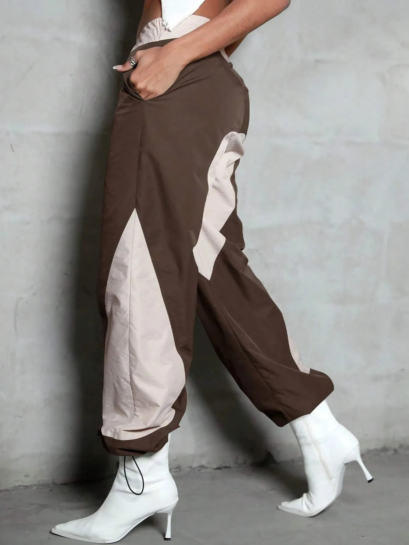 Two Tone Slant Pocket Drawstring Cargo Pants