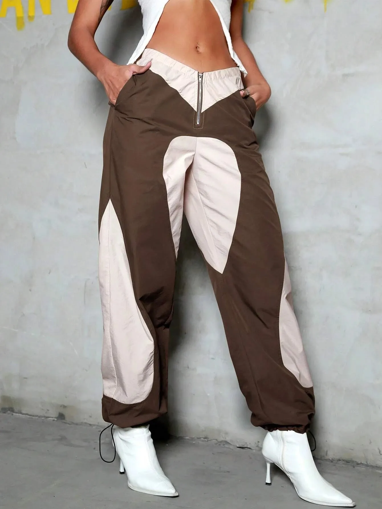 Two Tone Slant Pocket Drawstring Cargo Pants