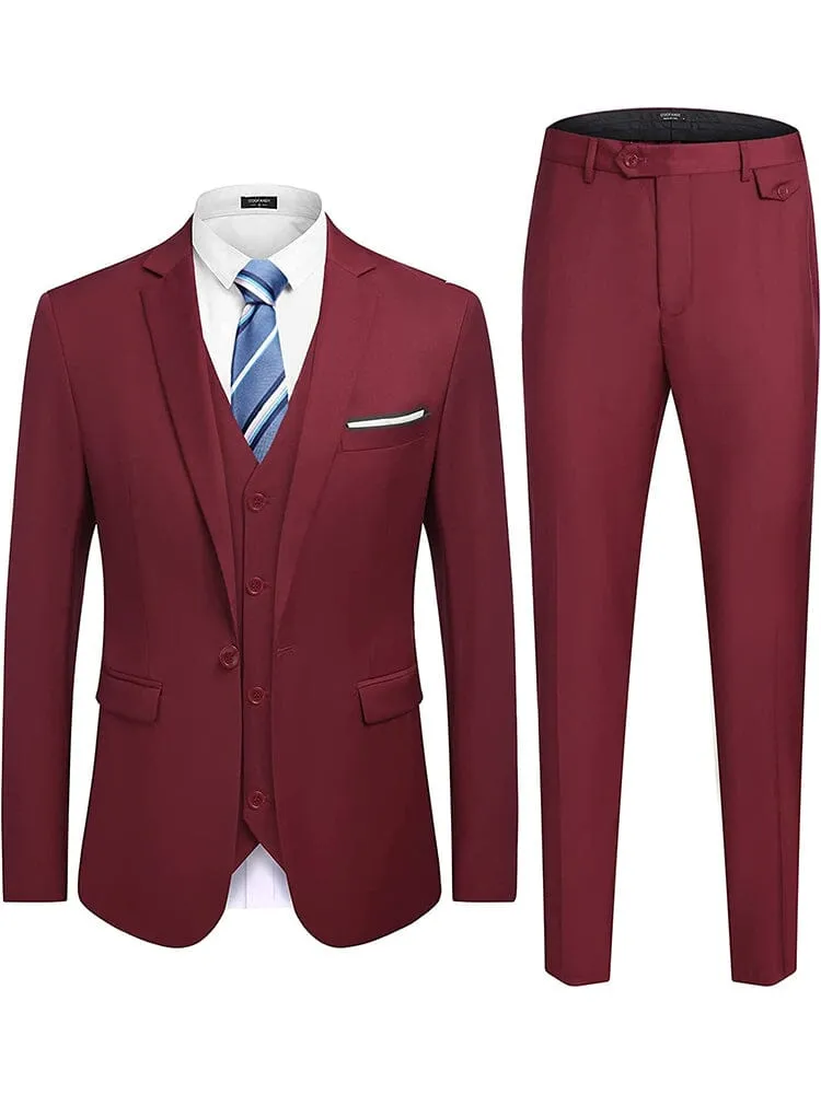 Wedding Formal Prom 3 Piece Slim Fit Tuxedo Suit Set (US Only)