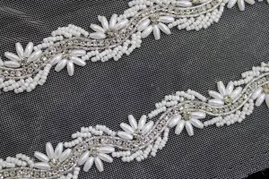 White & Silver Embellished Handwork Trim