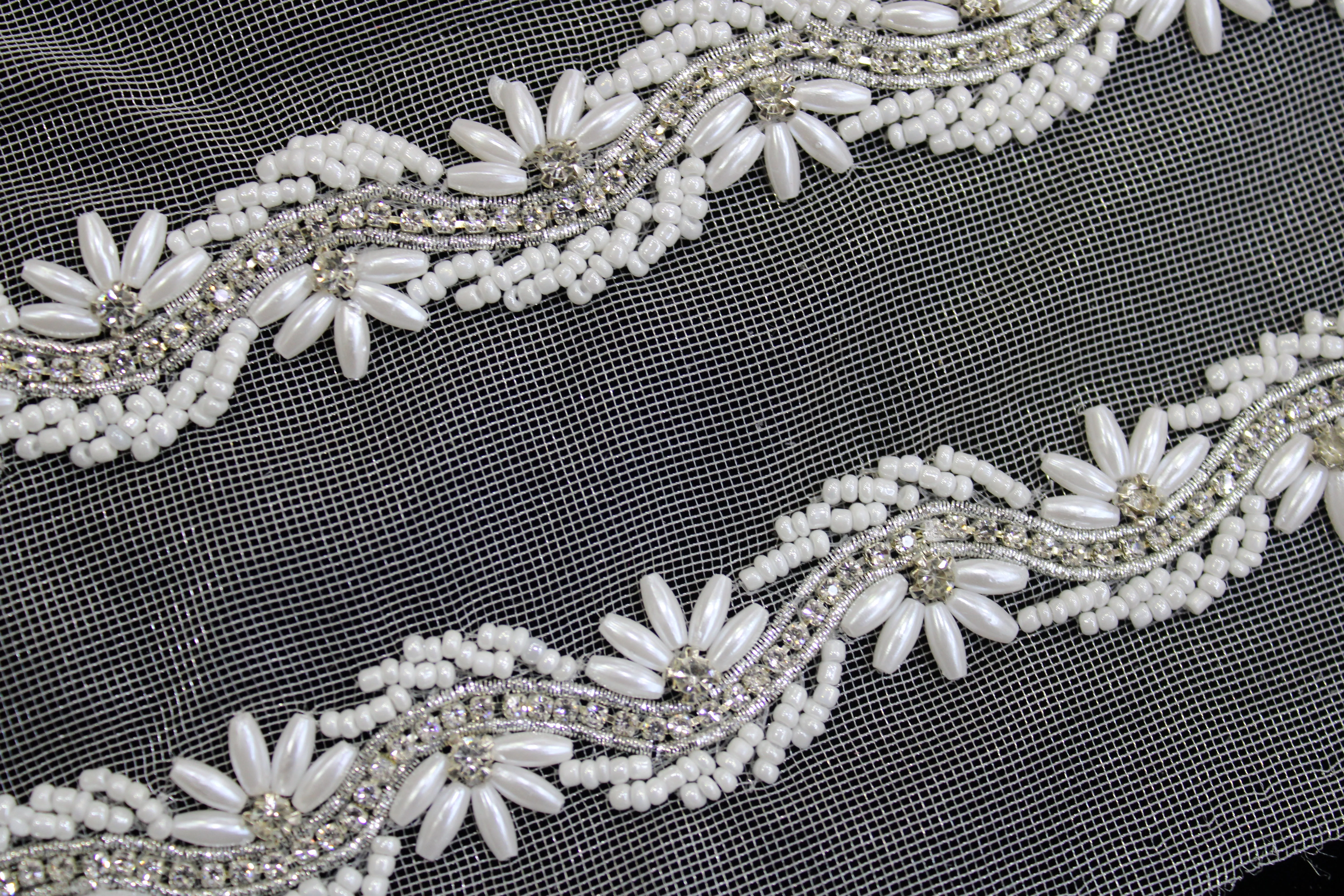 White & Silver Embellished Handwork Trim
