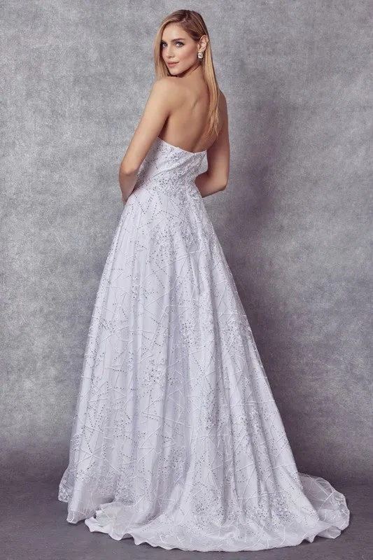 White Arm Bands With Embroidered Lace Ball Gown