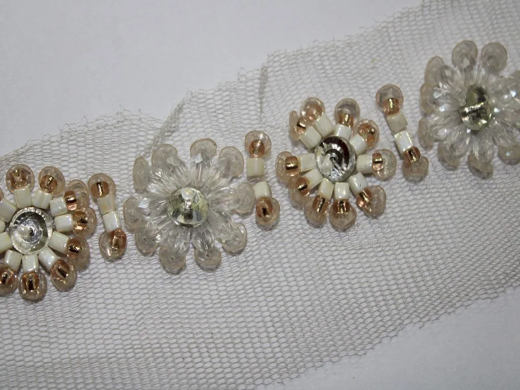 White Fancy Beads Work Embroidered Border