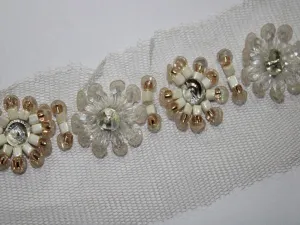 White Fancy Beads Work Embroidered Border