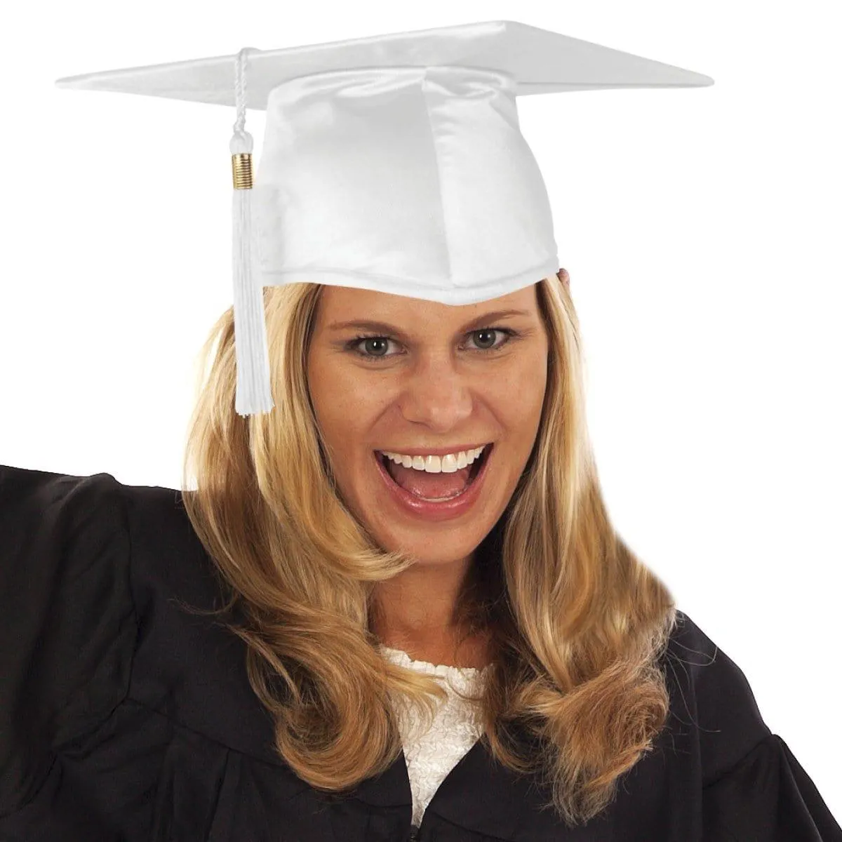 White Graduation Hat With Tassel For Adults