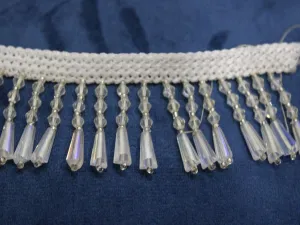 White Transparent Crystal Beads Work Fringe Lace
