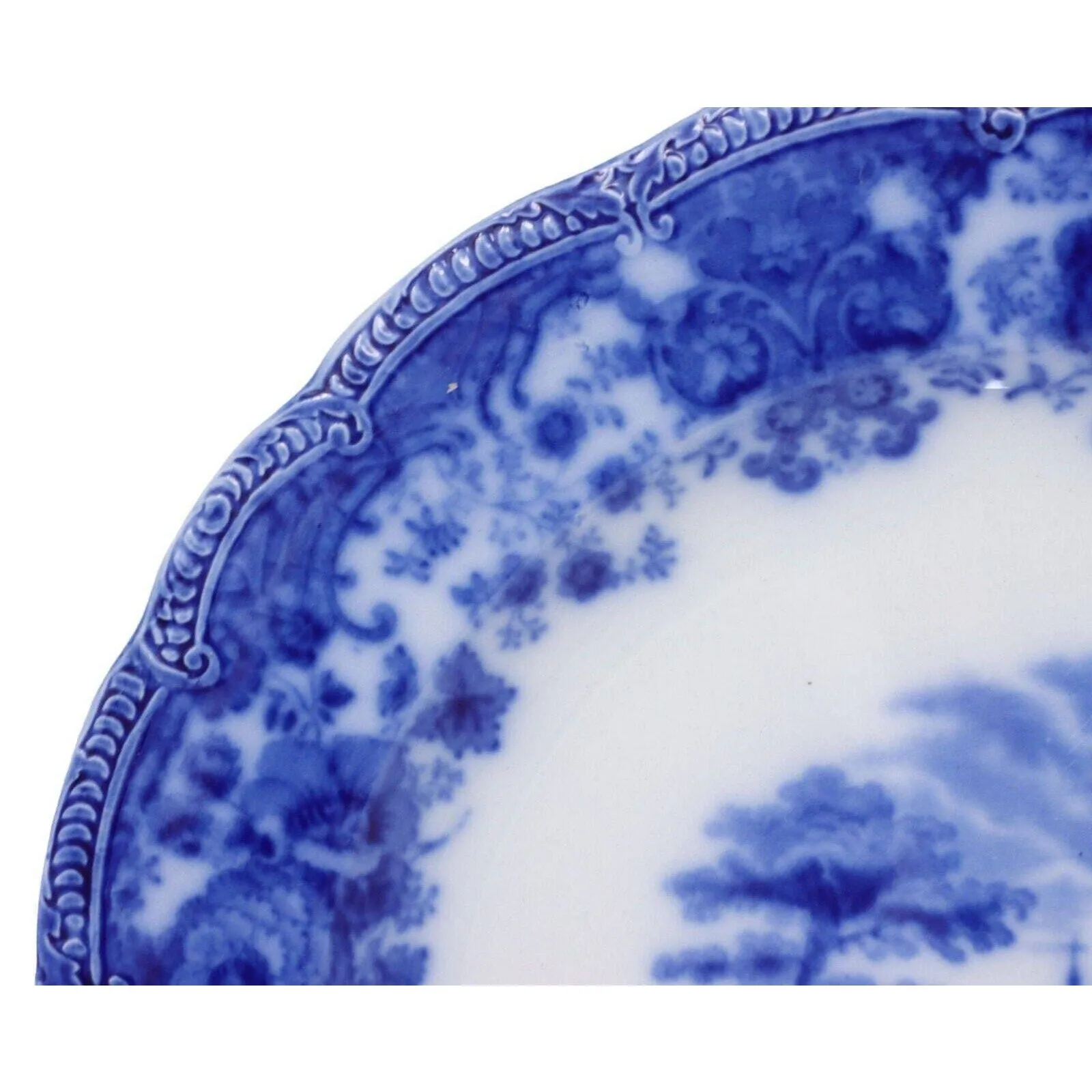 William Ridgway 1830's Flow Blue 12 1/4" Porcelain Platter Charger Plate Antique