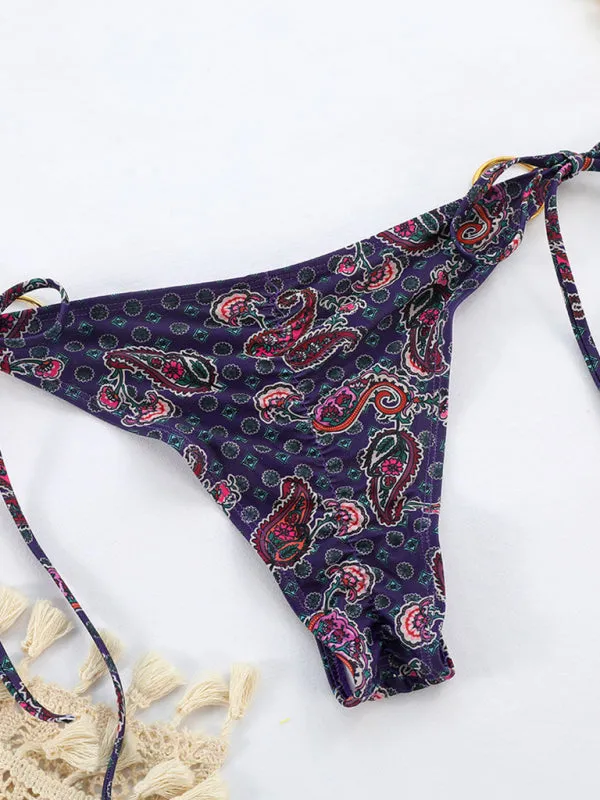Wireless Tri Bra and Bikini String - 2 Piece Rings Parsley Print Swimwear