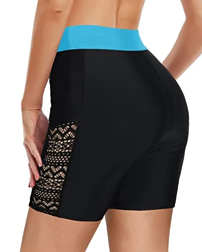 Women High Waisted Swim Shorts Tummy Control Long Board Shorts Bottoms-Black