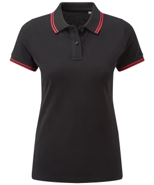 Womens classic fit tipped polo | Black/Red