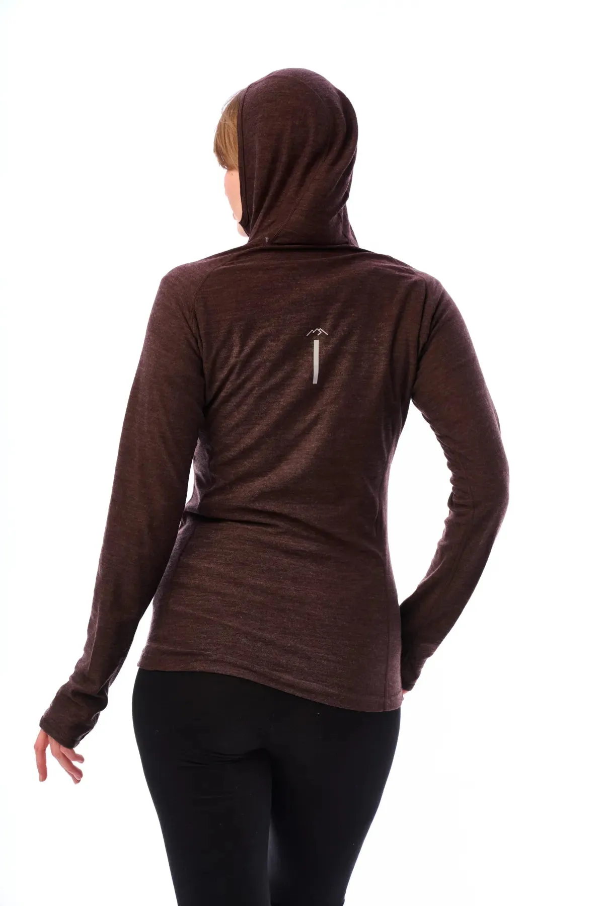 Women's Merino Wool Half Zip Hoodie 190 Chocolate