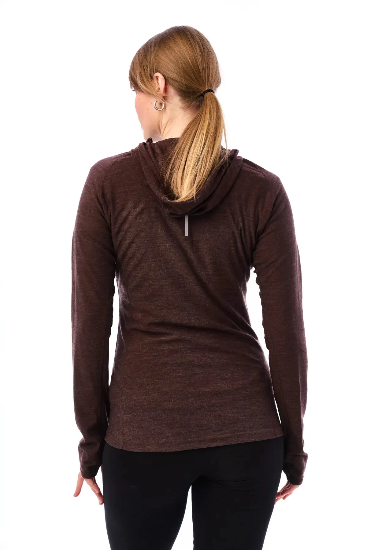 Women's Merino Wool Half Zip Hoodie 190 Chocolate