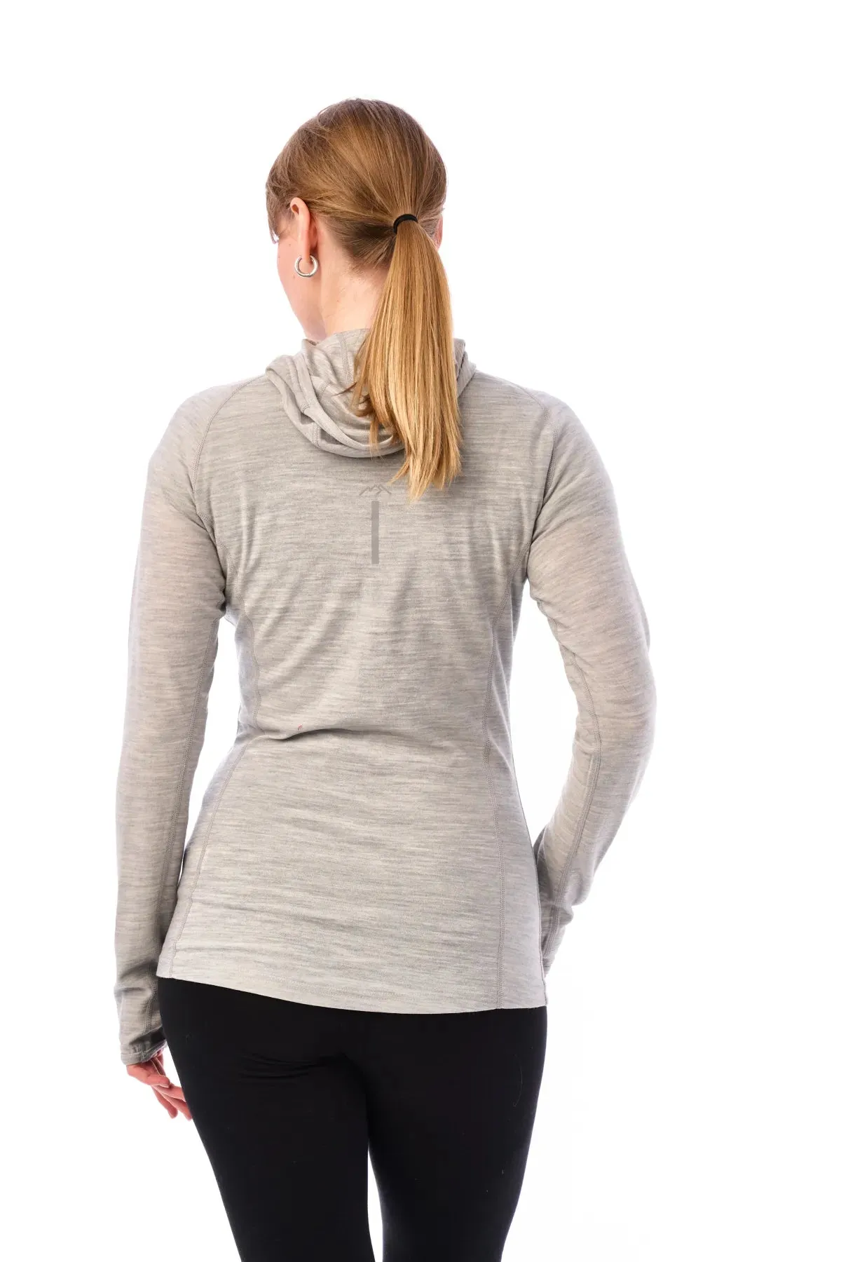 Women's Merino Wool Half Zip Hoodie 190 Heather Grey