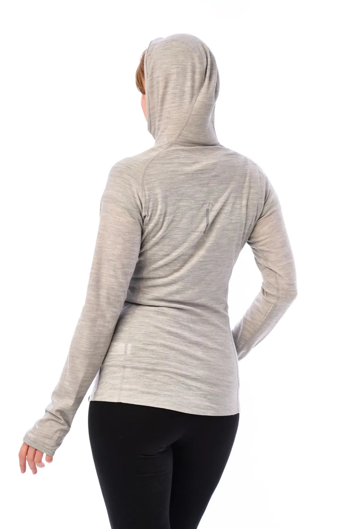 Women's Merino Wool Half Zip Hoodie 190 Heather Grey